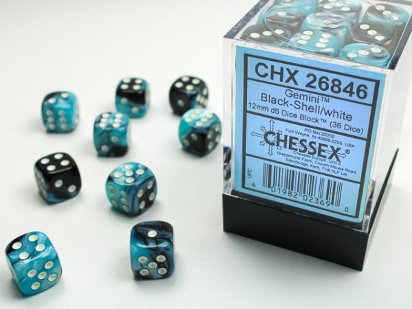 Chessex Gemini 12mm d6 Black-Shell White Block (36) Online now