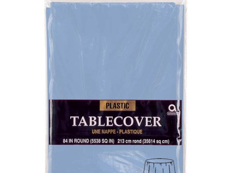 Pastel Blue Round Plastic Tablecover 84in Hot on Sale