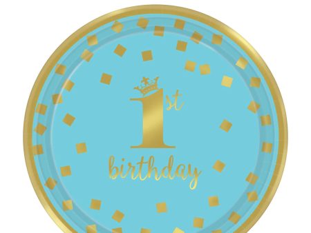 1st Birthday Boy - Gold Metallic Paper Plates 9in, 8pcs on Sale