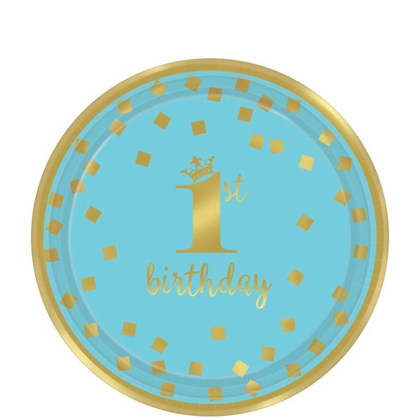 1st Birthday Boy - Gold Metallic Paper Plates 9in, 8pcs on Sale